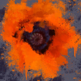 poppy, opium poppy, red, orange, petals, bloom, bloomed, vivid flower, painted petals, watercolor, dark seeds, vivid, radiant colour, contrast, silvery grey, painted gray, red shades