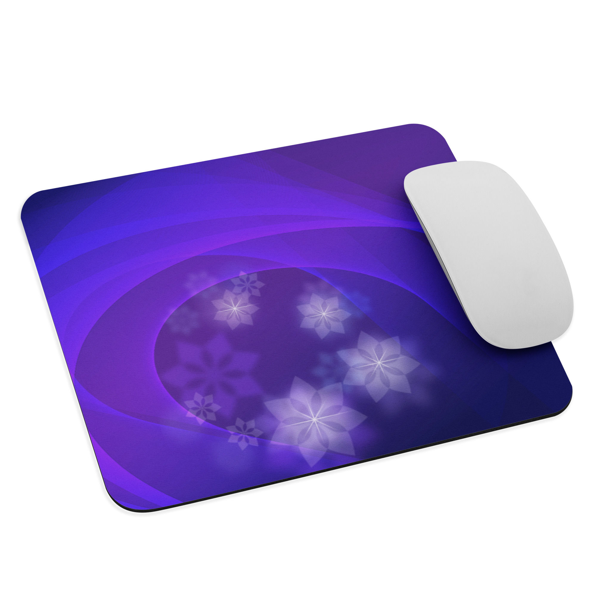 Mouse Pad | Abstract Shape, Indigo With Flowers (ID-010)