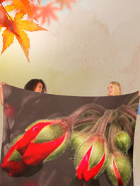 SCARF, nature inspiration print. Red buds flower enhanced photo artistic contrast (ID - 0