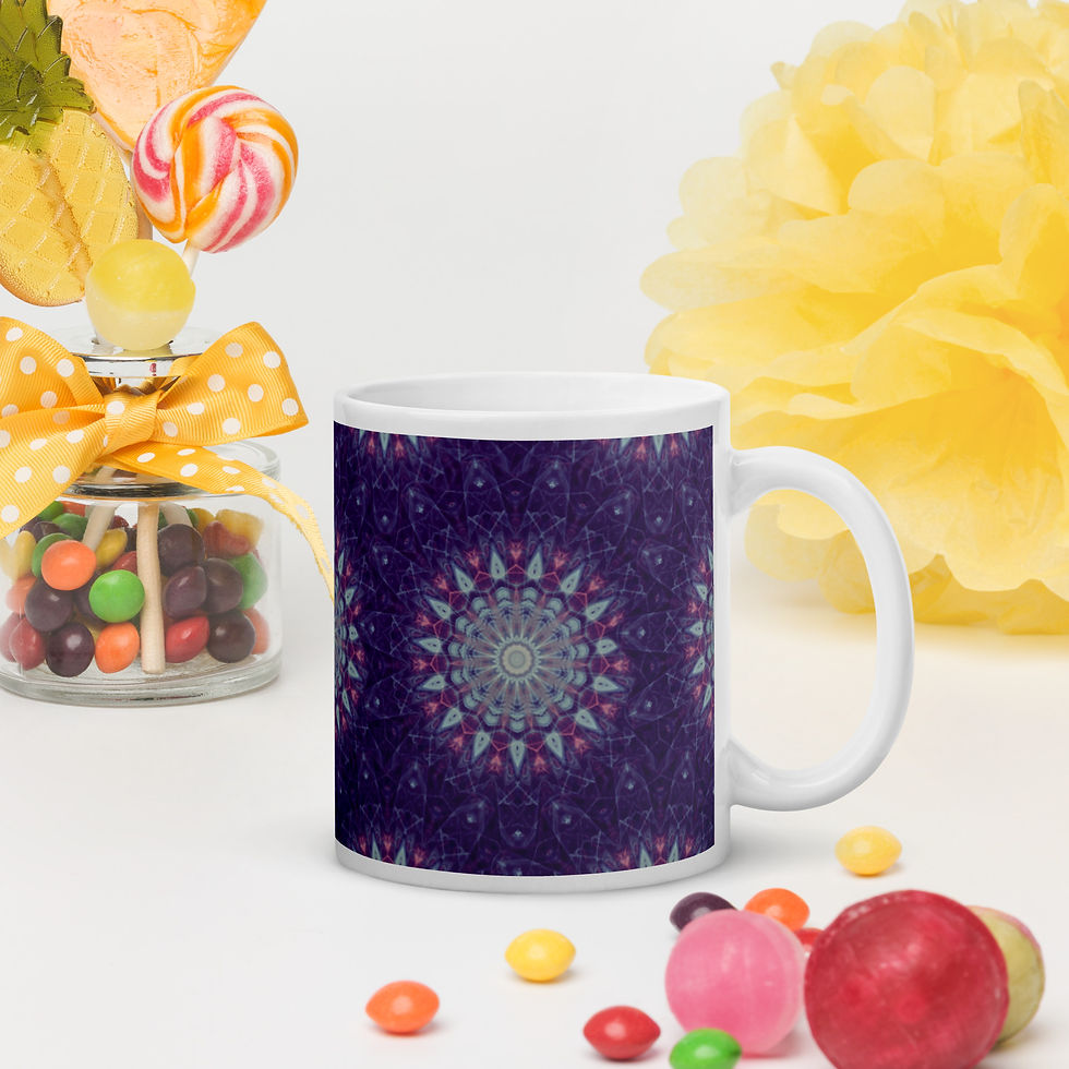 Thumbnail: Coffee Mug | White Glossy | Abstract Mandala, Thin Lines Purple Elegant (ID-193)