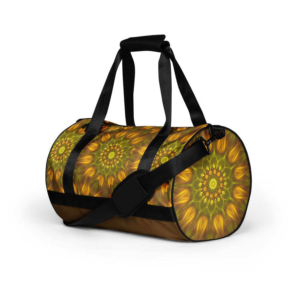 Thumbnail: Gym Bag | All-Over Print | Abstract Mandala, Warm Yellow  Sunflower (ID-180)