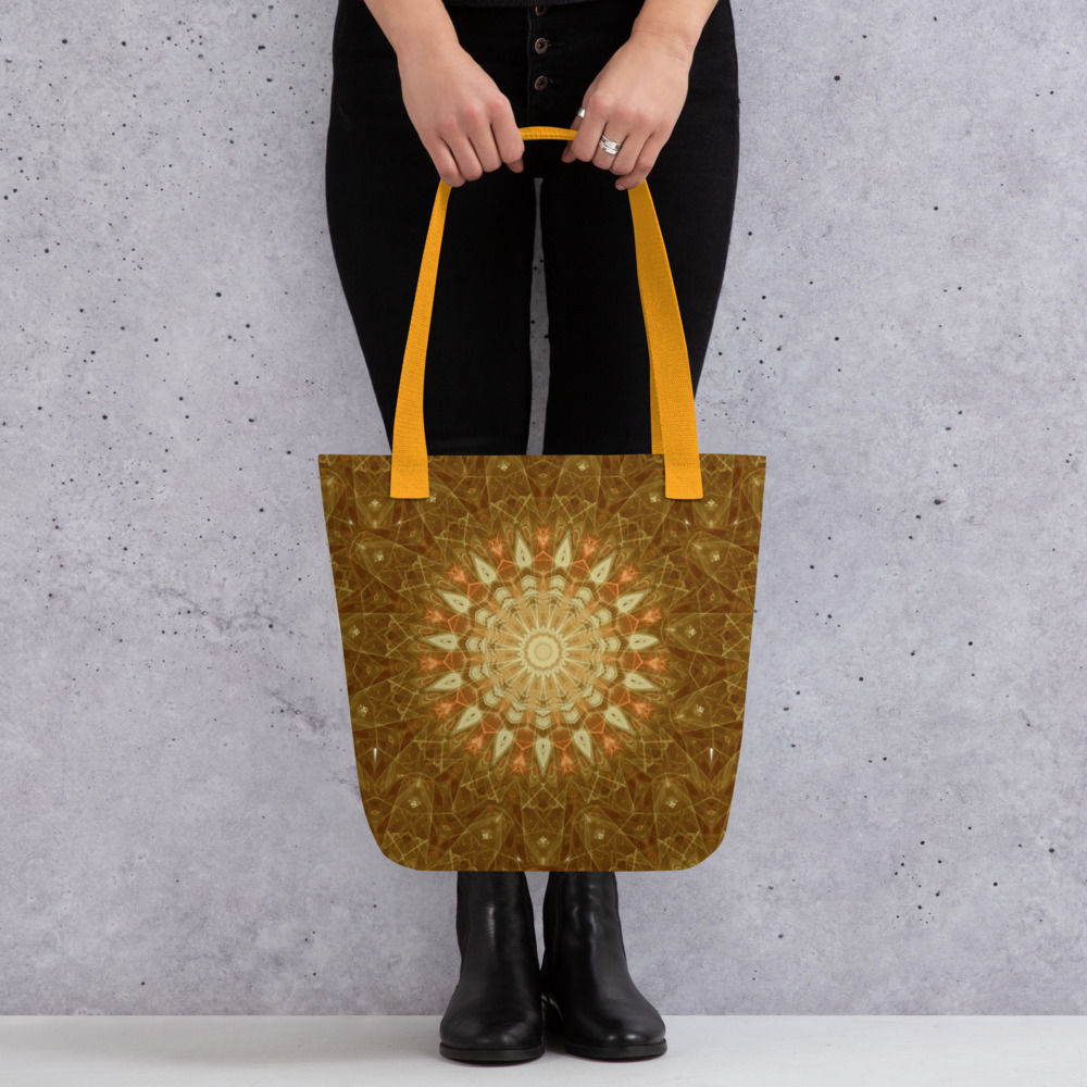 Tote Bag | All-Over Print | Abstract Mandala, Thin Lines Orange Elegant (ID-194)