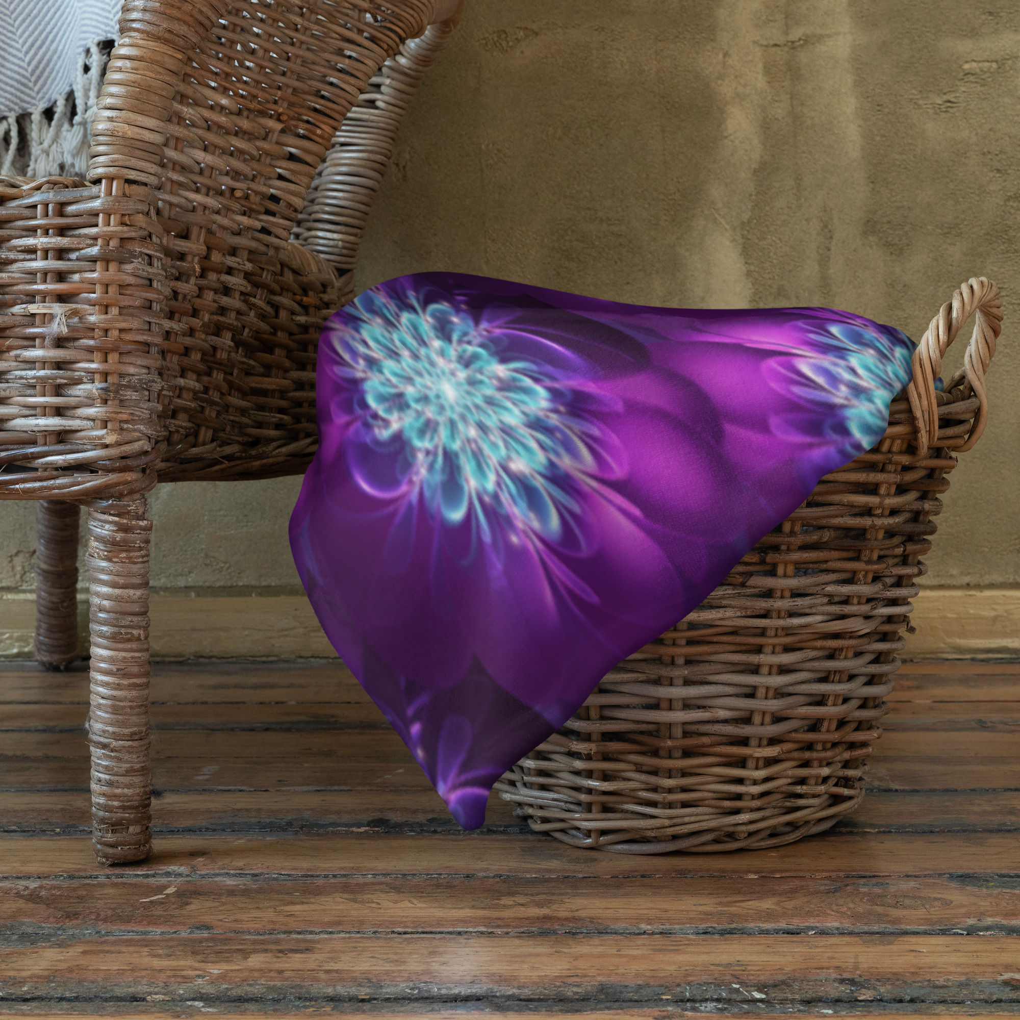 Throw Blanket | Abstract Fractal, Indigo Glowing Flower Fantastic (ID-170)