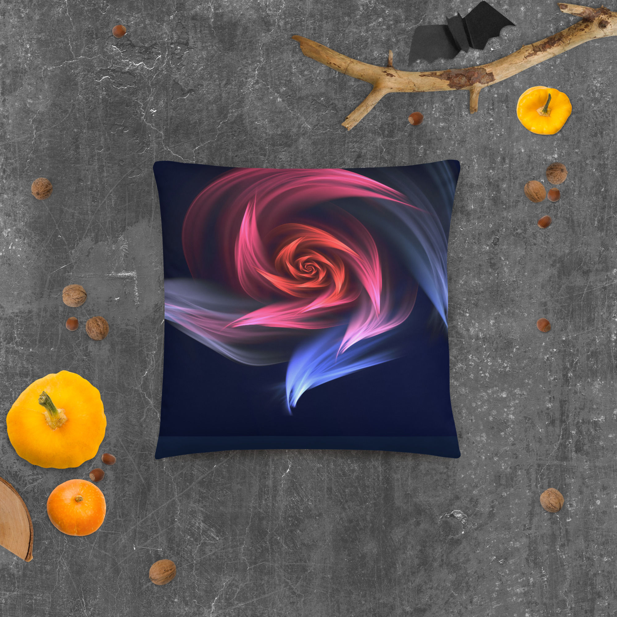 Basic Pillow | Abstract Fractal, Red & Blue Vortex (ID-002)