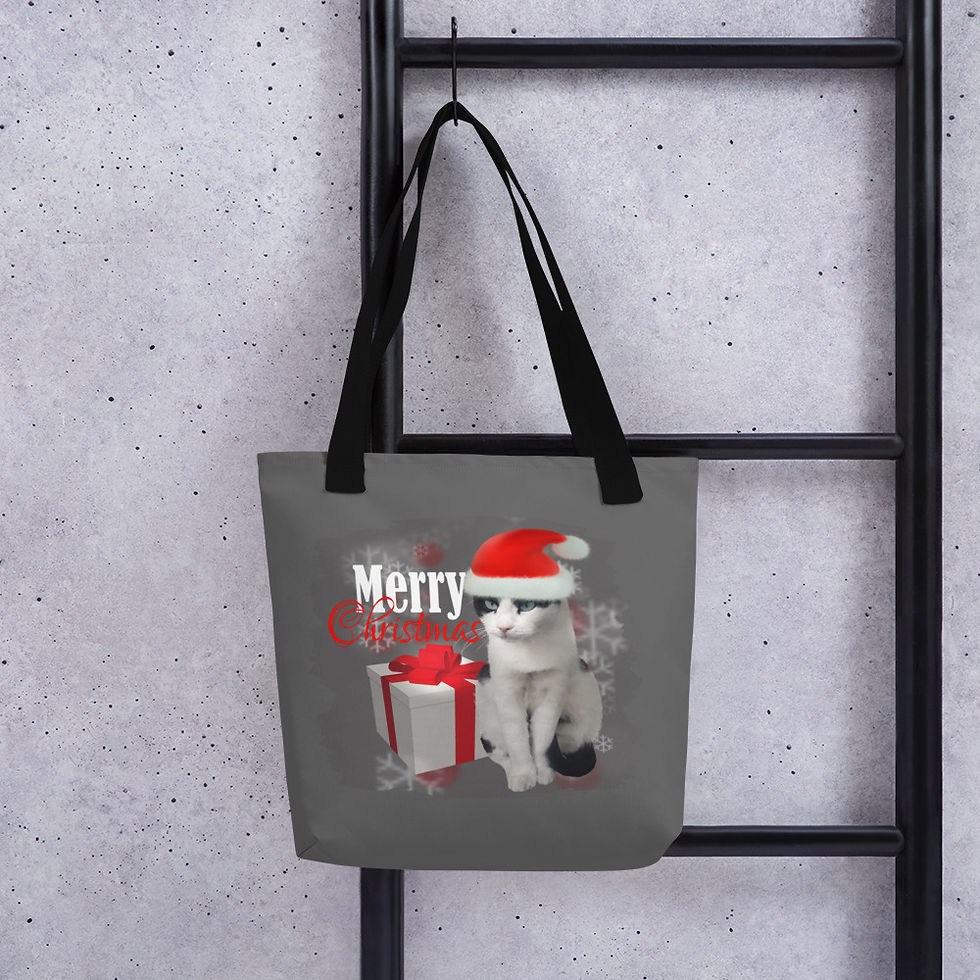 Thumbnail: Tote Bag | All-Over Print | Photo Edit Holiday Cat Red Hat & Snow (ID-141)