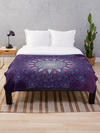 Throw blanket, abstract violet print. Original mandala purple star (ID-193)