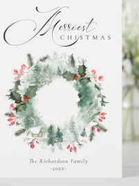 Holiday Card | Digital Paint, Holly Berries Pine Tree (ID-000)