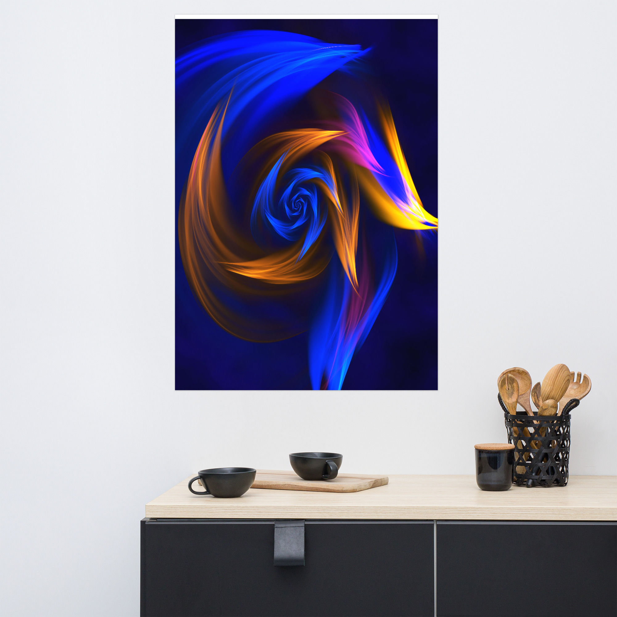 Poster | Enhanced Matte Paper | Abstract Fractal, Blue & Orange Vortex (ID-001)