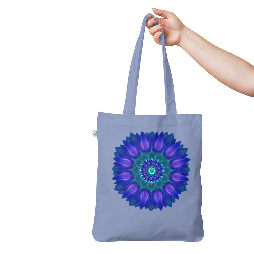 Thumbnail: Tote Bag | Organic Fashion | Abstract Mandala, Blue Petals Sunflower (ID-179)
