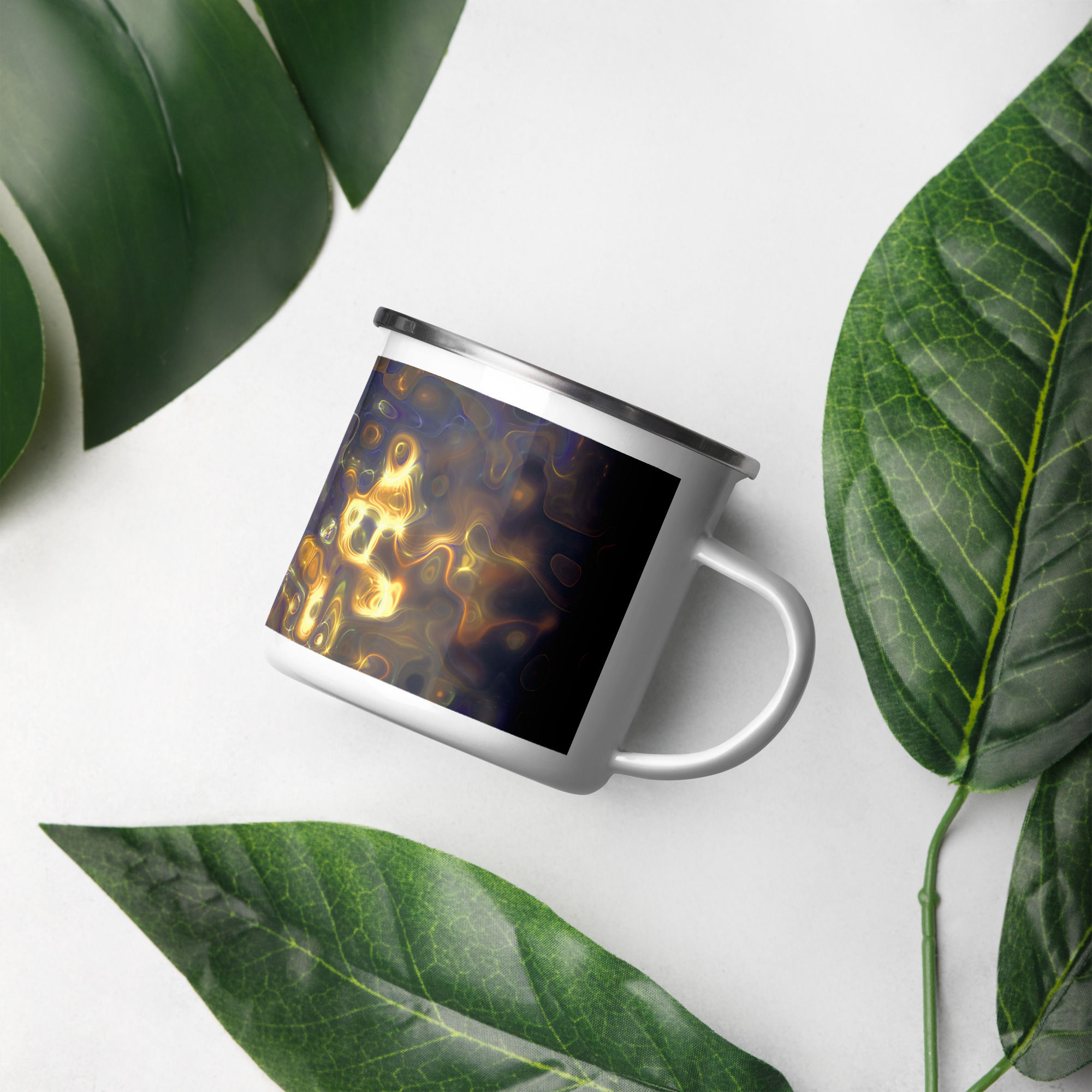 Coffee Mug | Enamel | Abstract Pattern, Purple Yellow Shiny (ID-086)