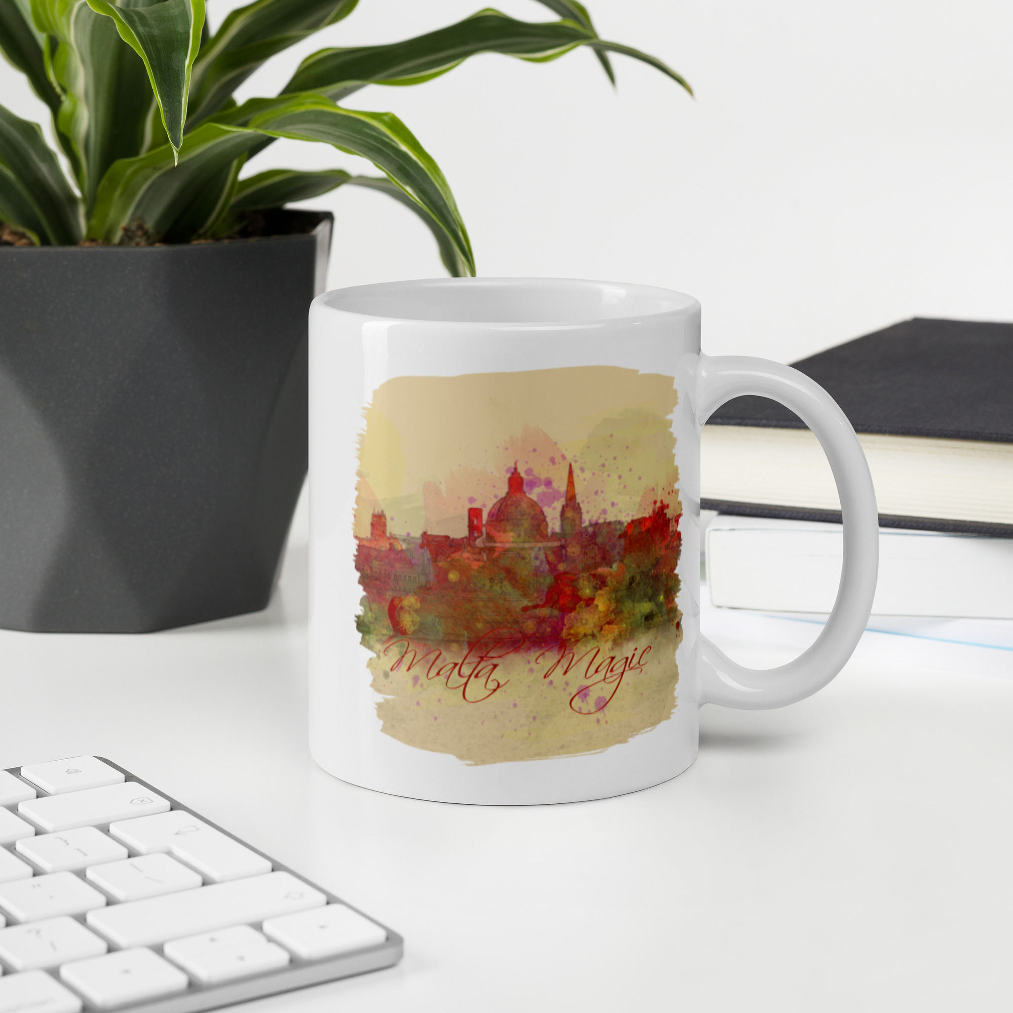 Coffee Mug | Digital Paint, Malta Sliema Coastline Red (ID-175)