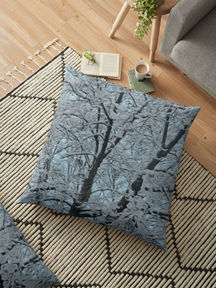 Floor Pillow | Digital Paint, White Tree With Snow On Blue (ID-084)