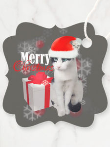 Favor Tag | Photo Edit Holiday Cat Red Hat & Snow (ID-141)