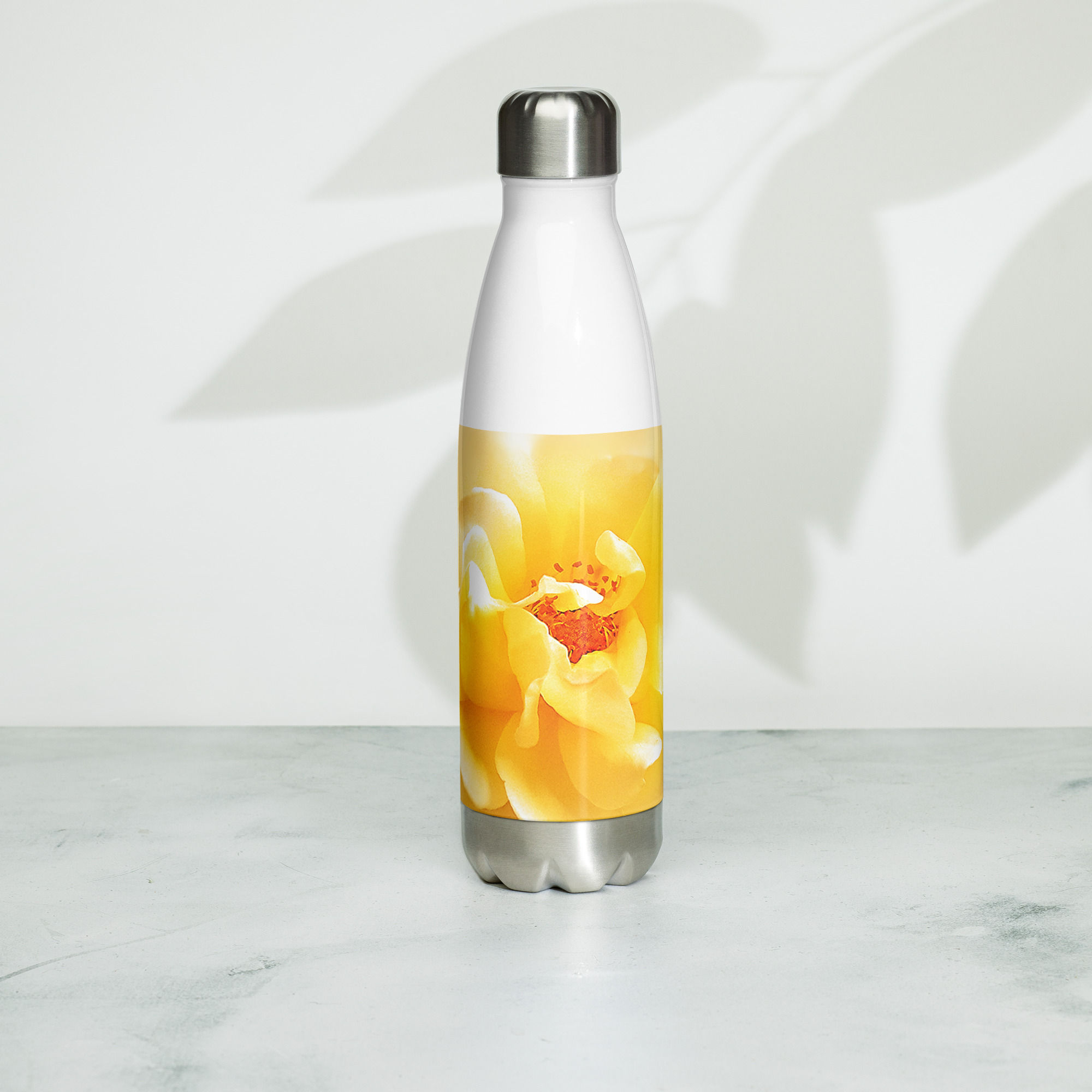 Water Bottle | Stainless Steel | Photo Edit, Soft Light Yellow Rose (ID-025)