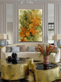 Wall art, digital watercolor. Autumn yellow branch, fall colors (ID-065)