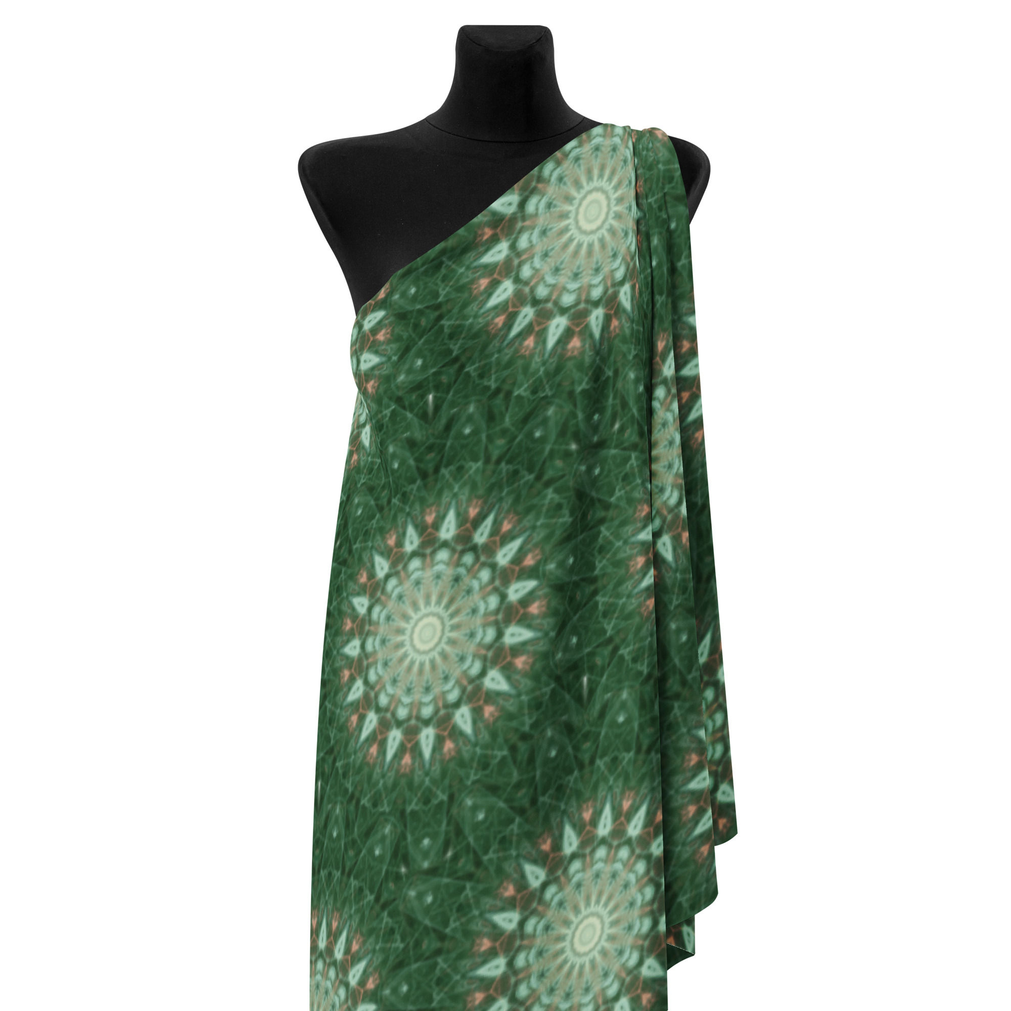 Fabric | Recycled Polyester | Abstract Mandala, Lines Green Elegant (ID-195)