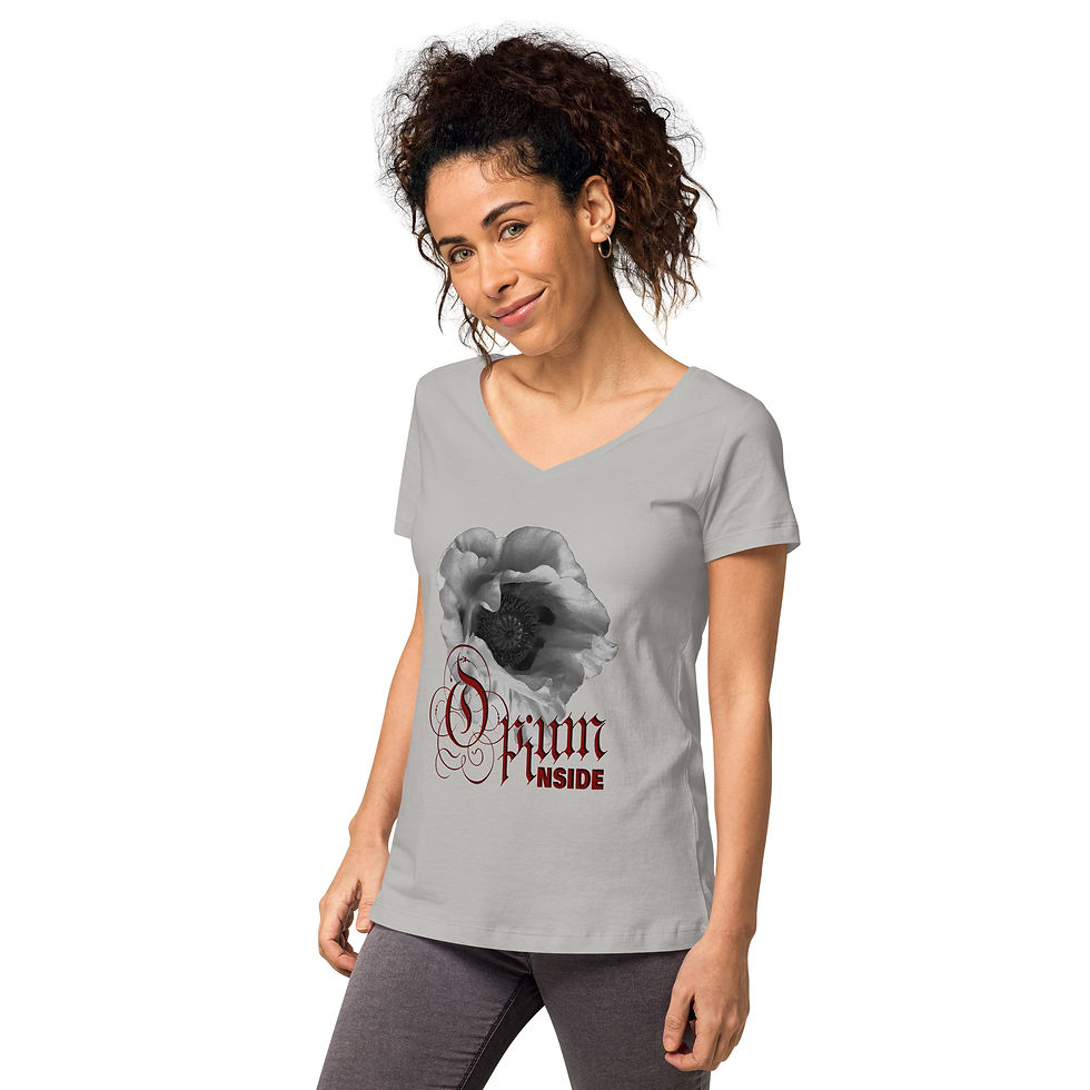 Thumbnail: T-shirt | Fitted V-neck | Photo Edit Grey Poppy Opium Inside (ID-135)