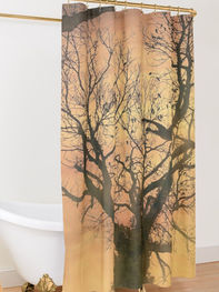 Shower curtain, nature inspiration print. Leafless tree silhouette at sunset (ID-030)