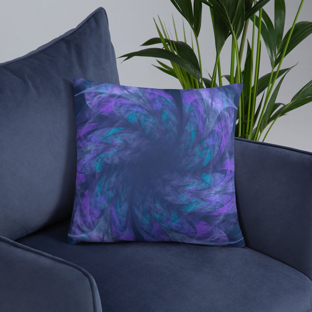 Basic Pillow | Abstract Fractal, Blue Violet Thin Petals (ID-071)