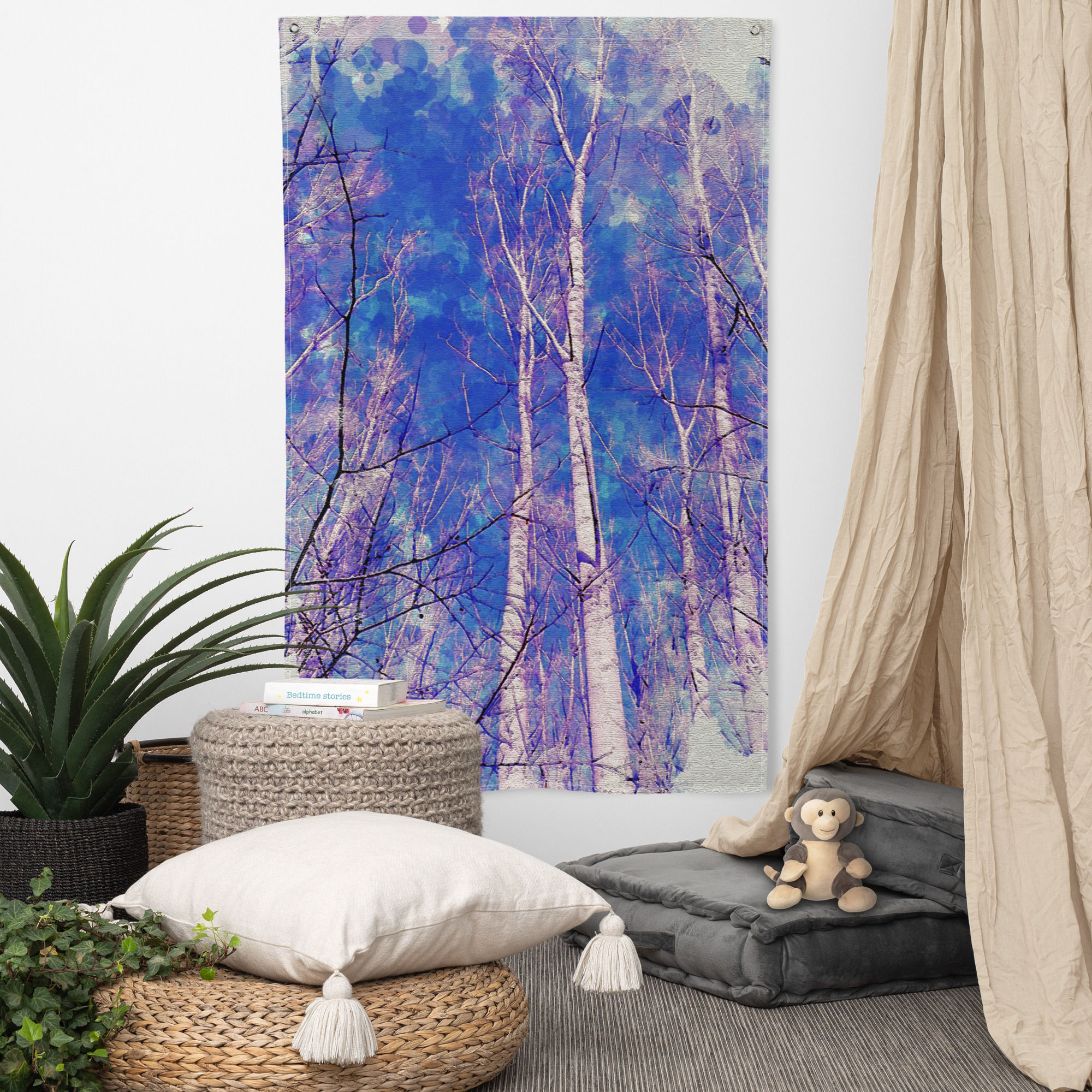 Flag | Digital Paint, White Thin Trees On Blue (ID-104)