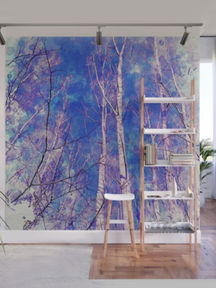 Wall Mural | Digital Paint, White Thin Trees On Blue (ID-104)