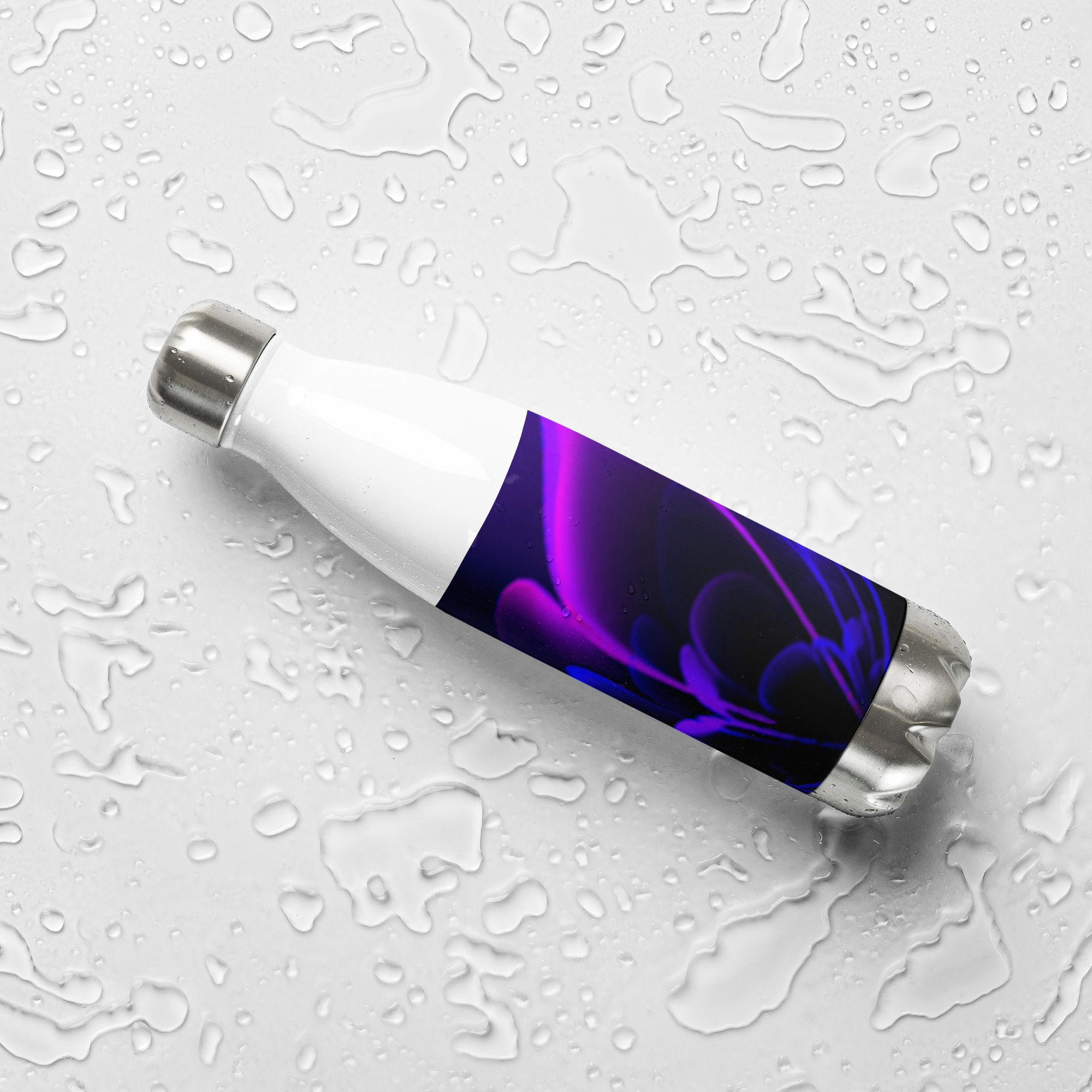 Water Bottle | Stainless Steel | Abstract Fractal, Indigo Violet Petal (ID-017)
