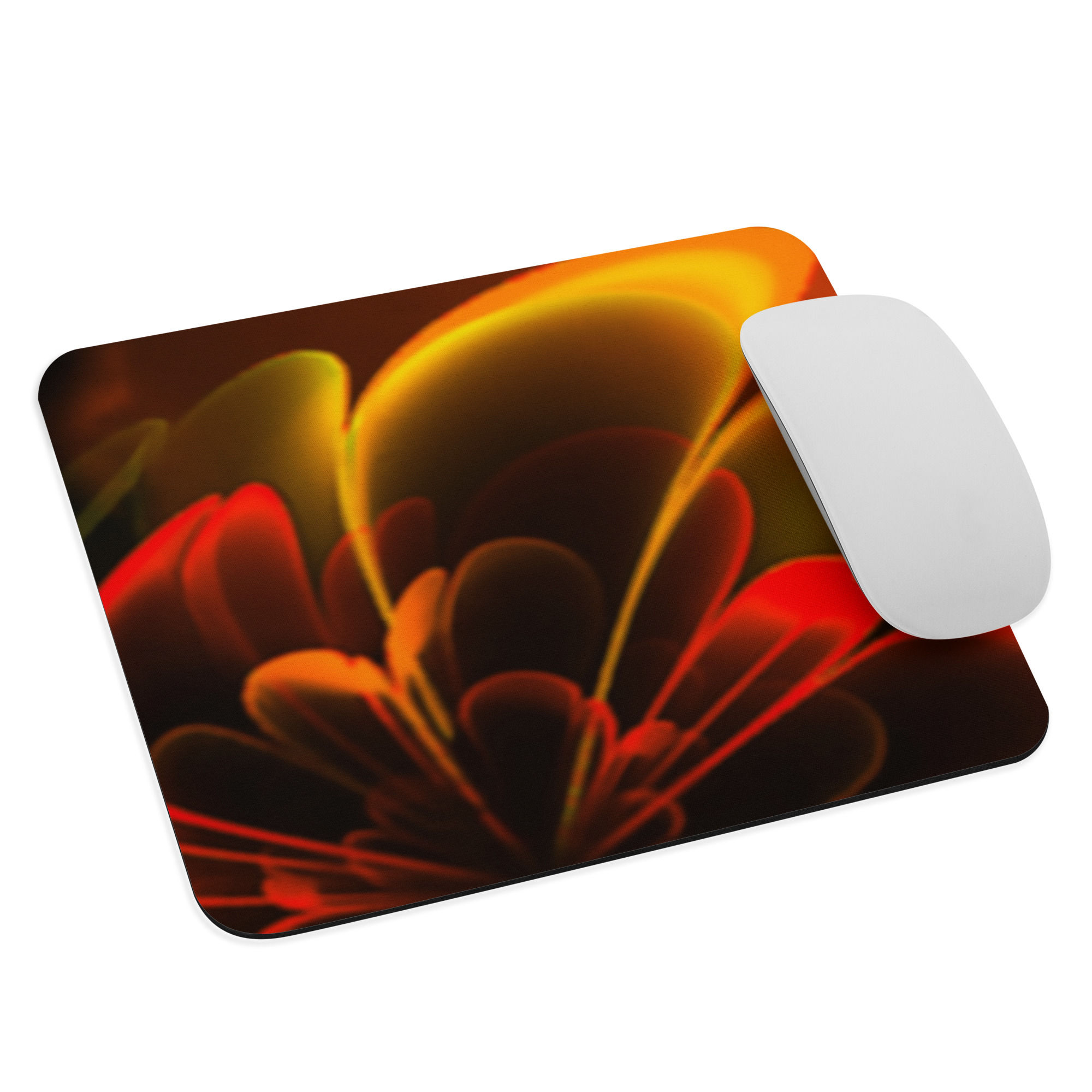 Mouse Pad | Abstract Fractal, Red Yellow Stylized Petals (ID-016)