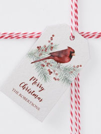 Gift Tag | Photo Edit, Red Cardinal Snowy Pine Branch (ID-000)