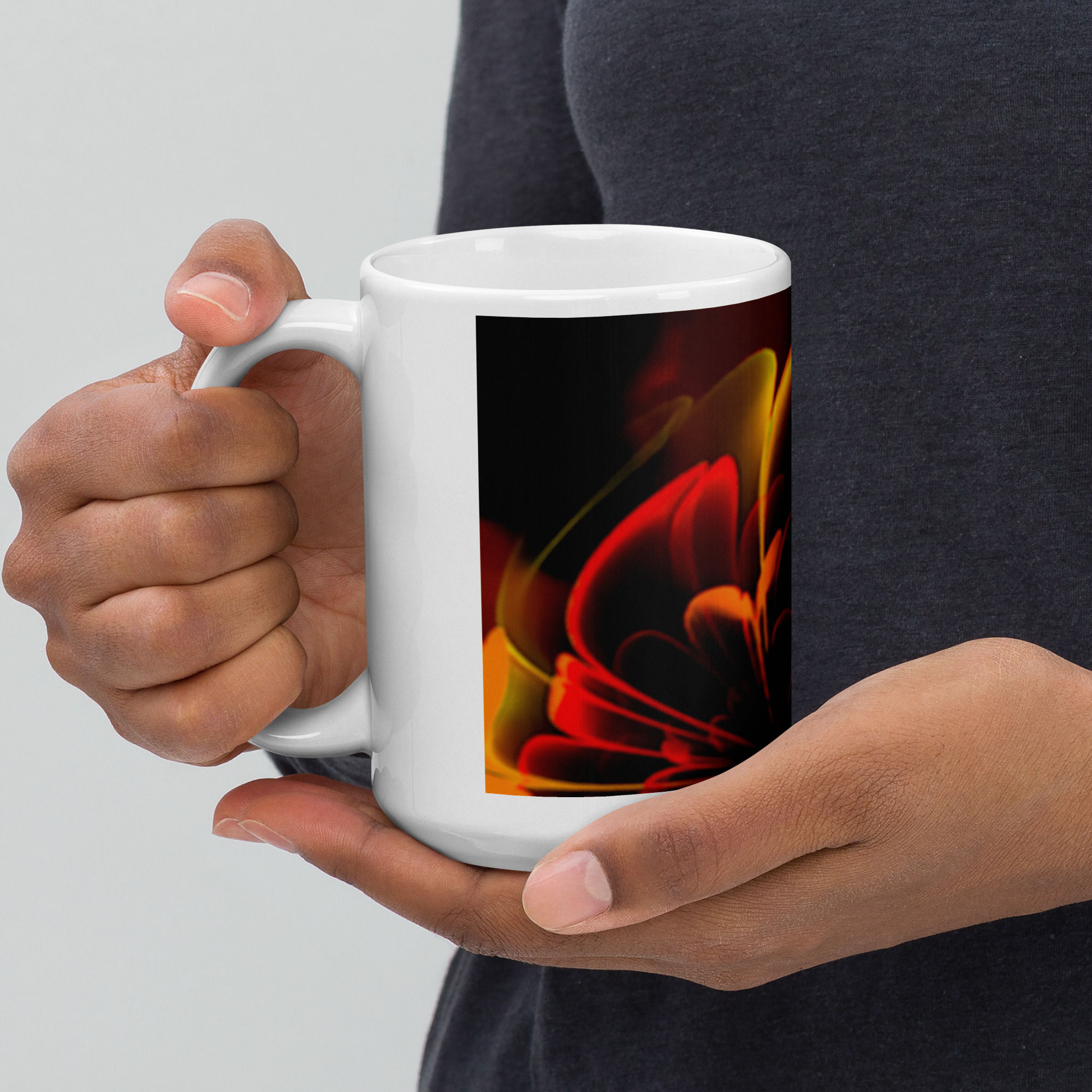 Coffee Mug | White Glossy | Abstract Fractal, Red Yellow Petals (ID-016)