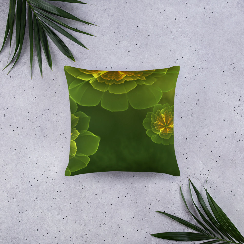 Basic Pillow | Abstract Fractal, Green Flowers Fantasy (ID-009)