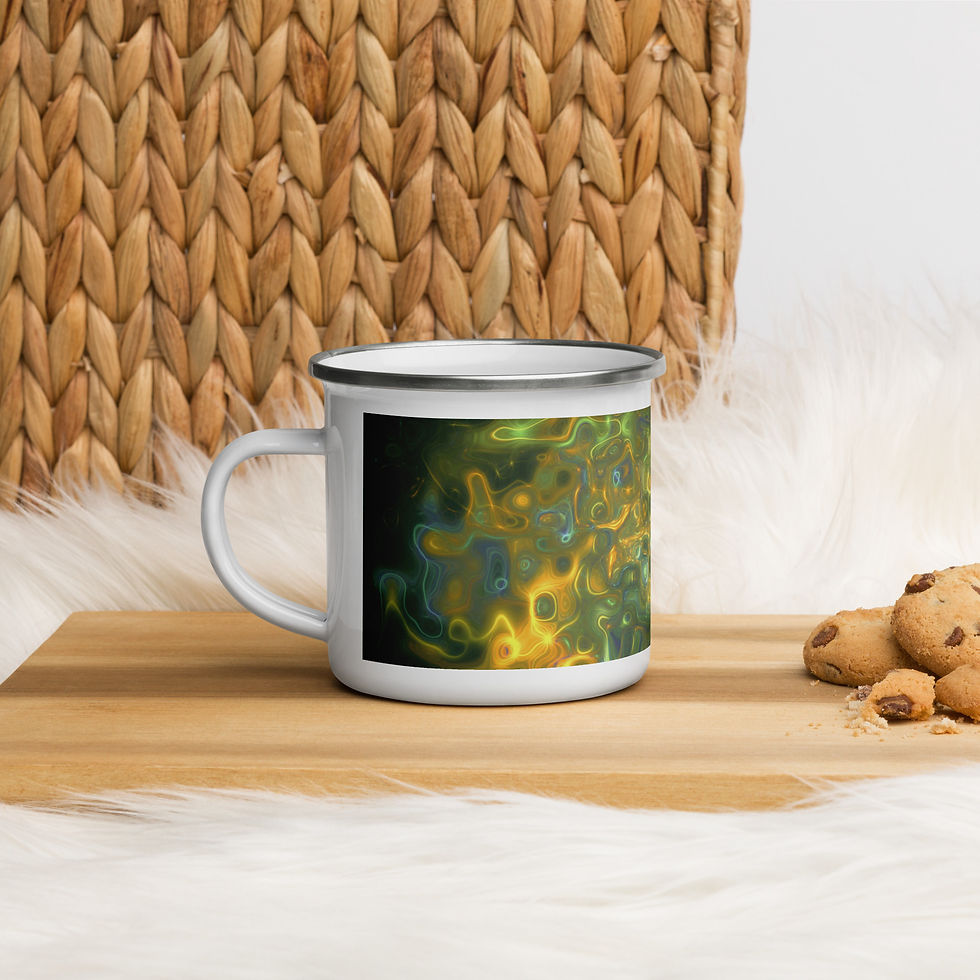 Thumbnail: Coffee Mug | Enamel | Abstract Pattern, Green Yellow Shiny Stone (ID-085)