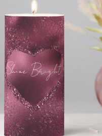 Pillar Candle | Heart Shape, Burgundy Cherry Glitter Sparkle (ID-000)