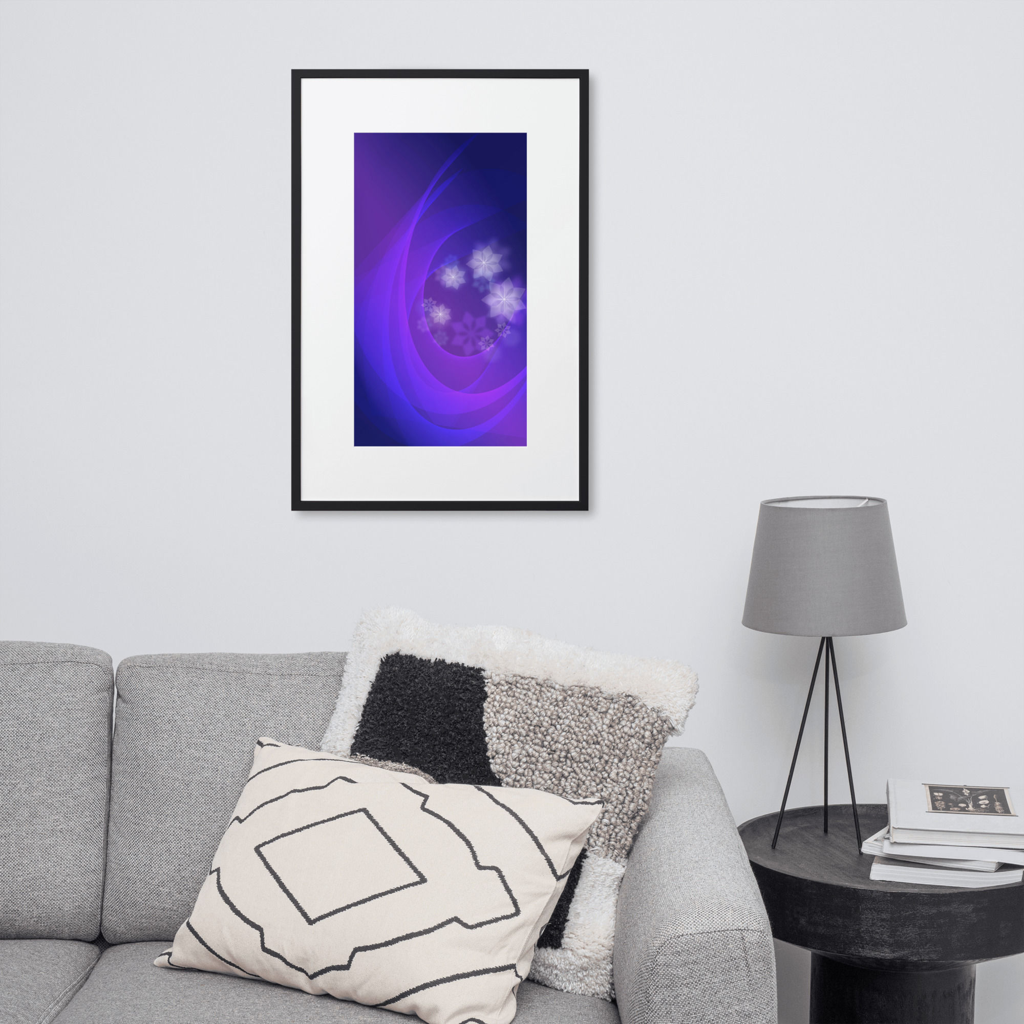 Framed Poster | Matte Paper With Mat | Abstract Shape, Indigo & Flowers (ID-010)