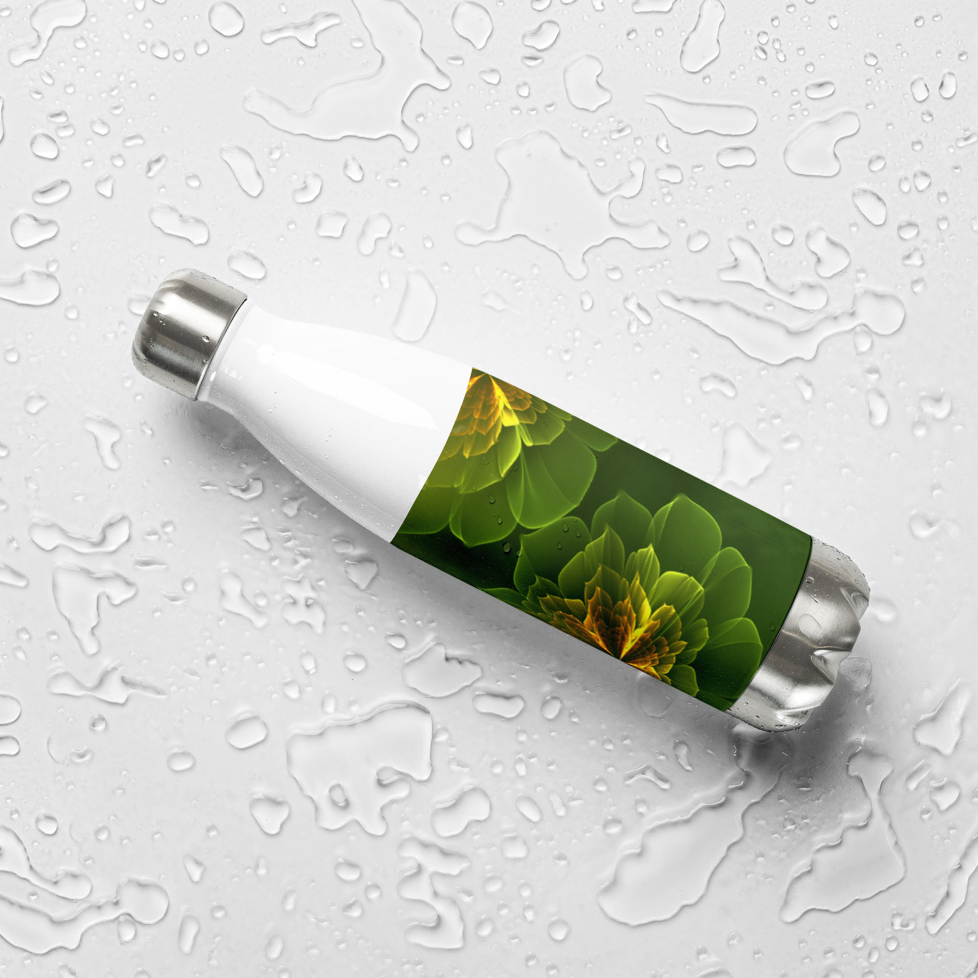 Water Bottle | Stainless Steel | Abstract Fractal, Green Fantasy (ID-009)