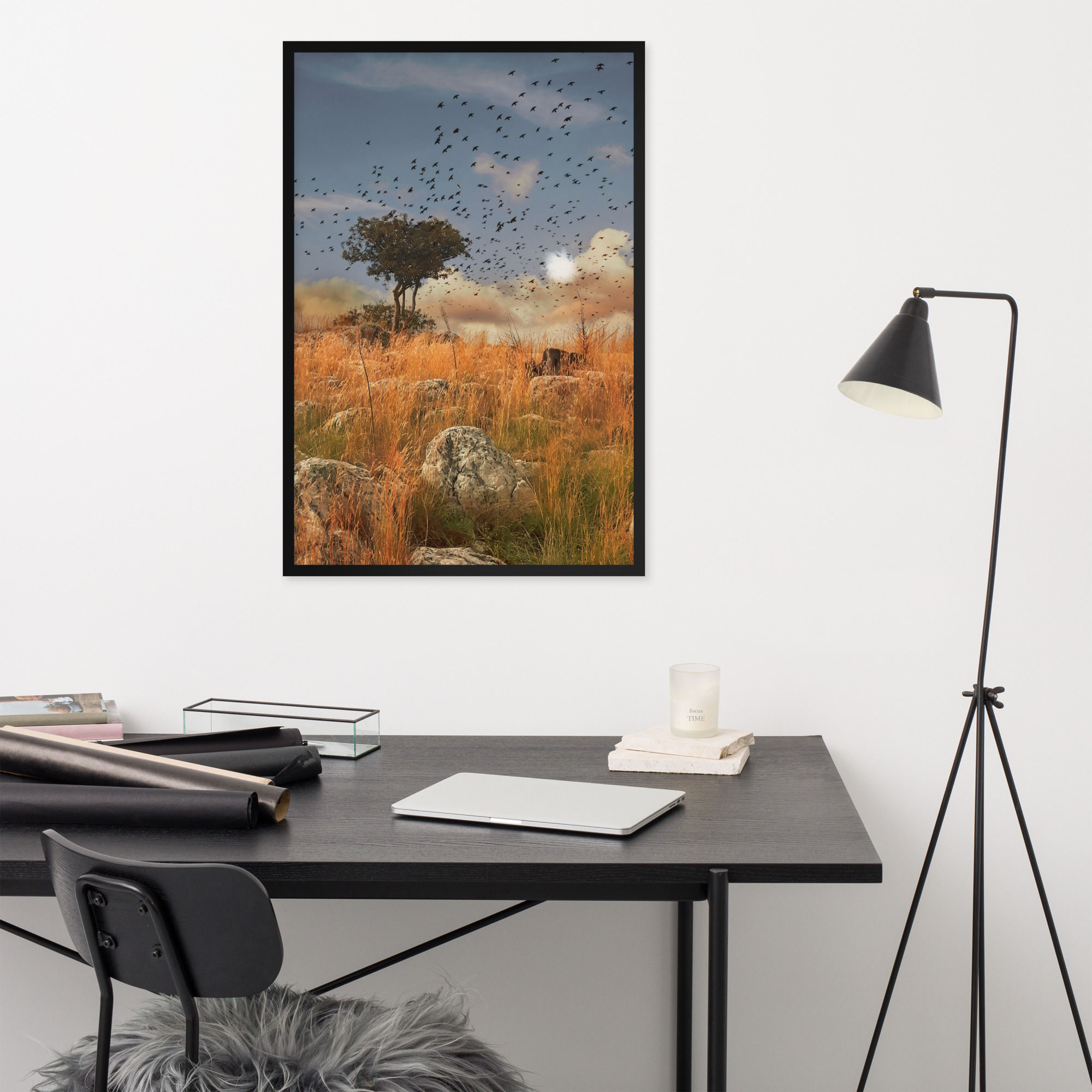 Framed poster | Enhanced Matte Paper | Photo Edit, Tree & Yellow Grass (ID-046)