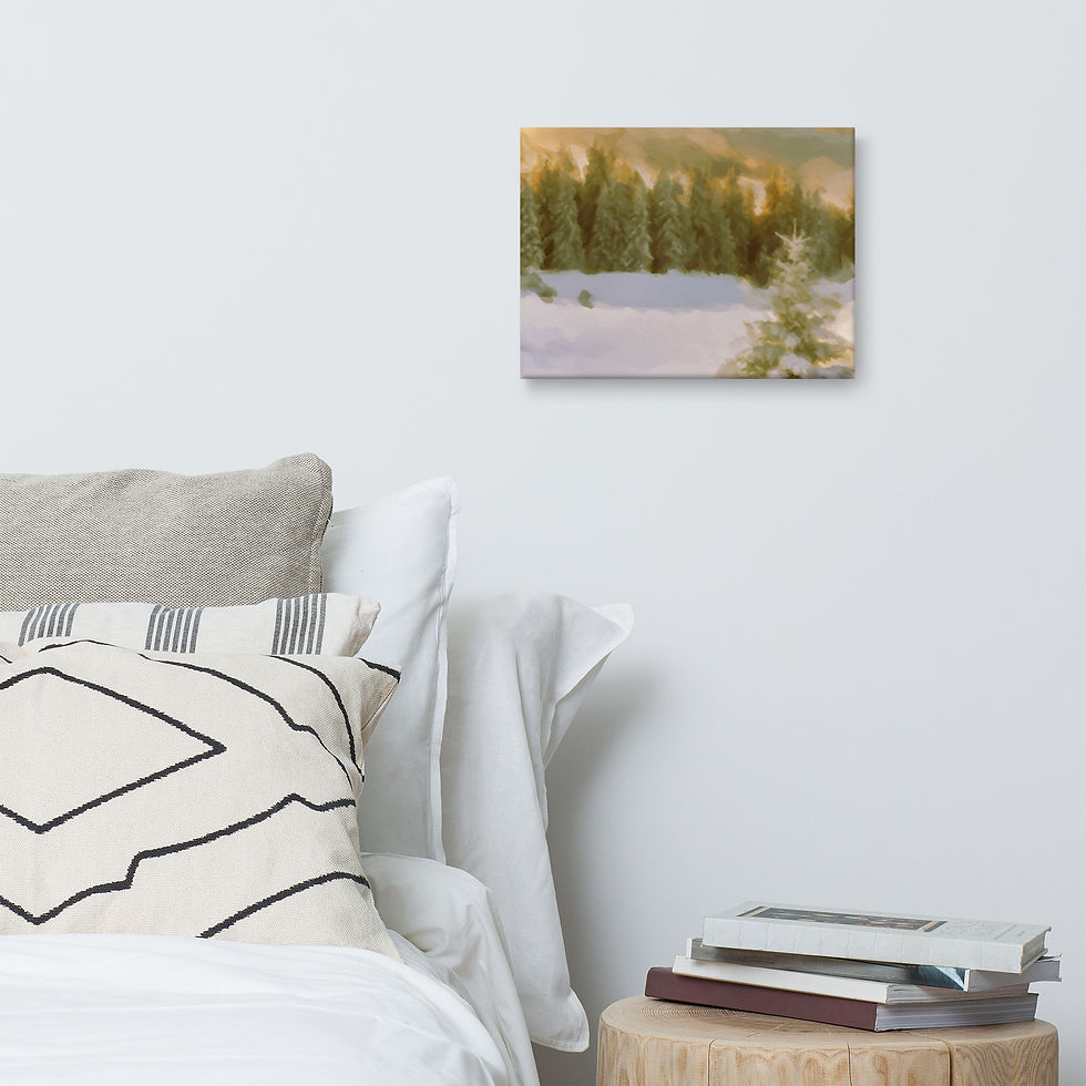 Thumbnail: Canvas Print | Digital Paint, Mountain Forest Yellow Winter Light (ID-192)