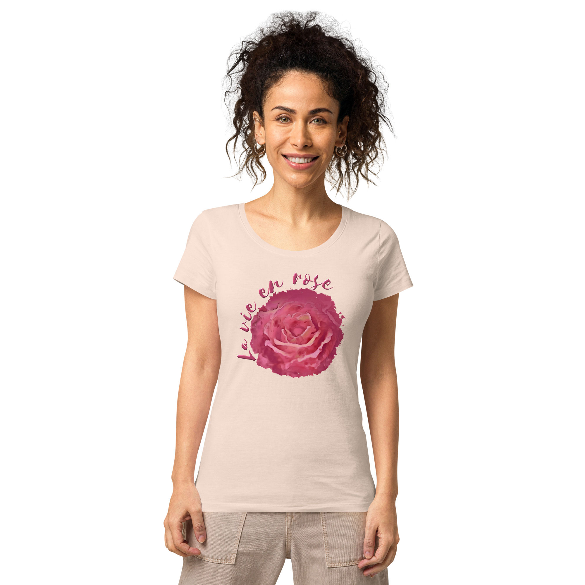 T-shirt | Basic Organic | Digital Paint, Red Blooming Rose Letter (ID-079)