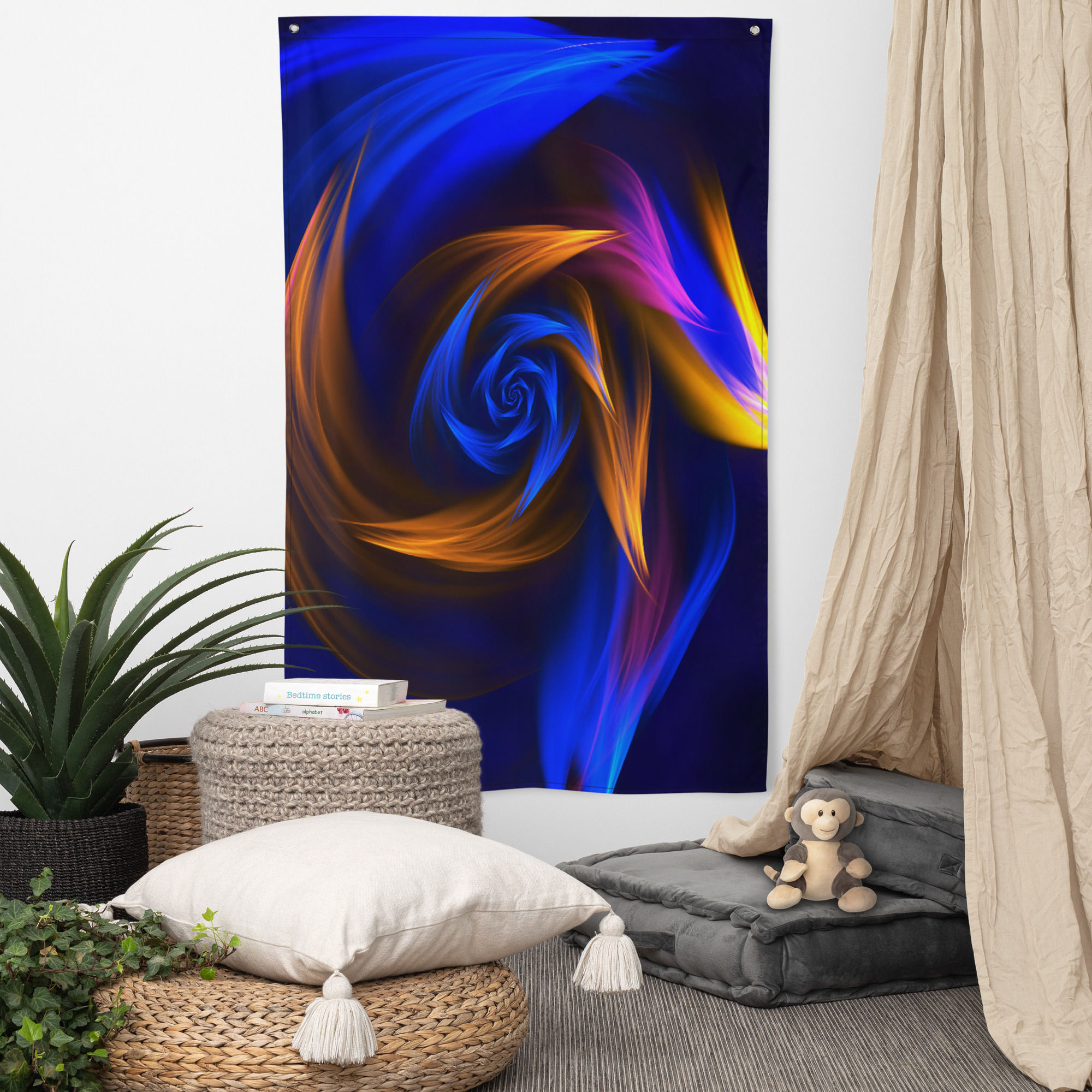 Flag | Abstract Fractal, Blue & Orange Vortex (ID-001)