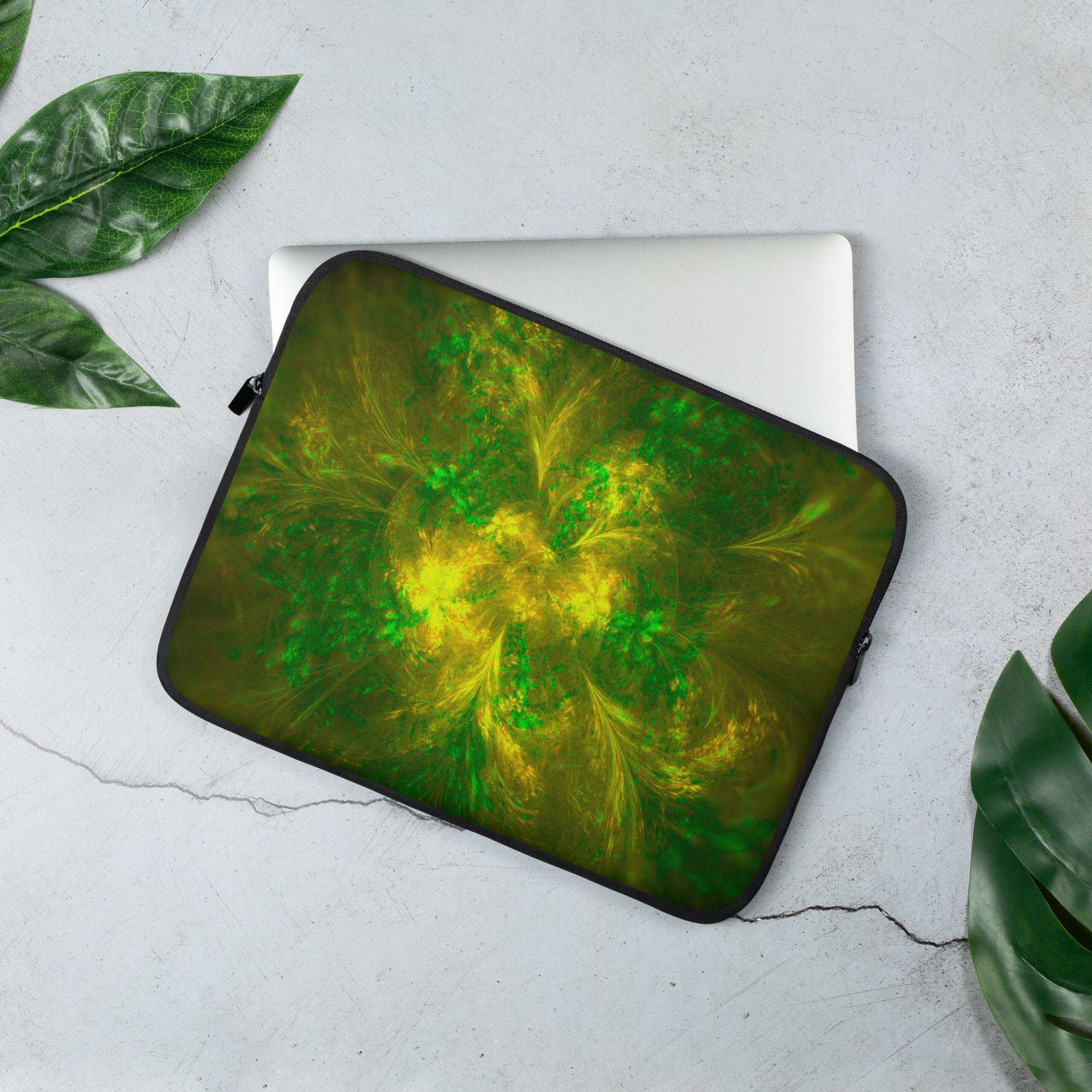 Laptop Sleeve | Abstract Pattern, Chaotic Mix Green Yellow (ID-013)