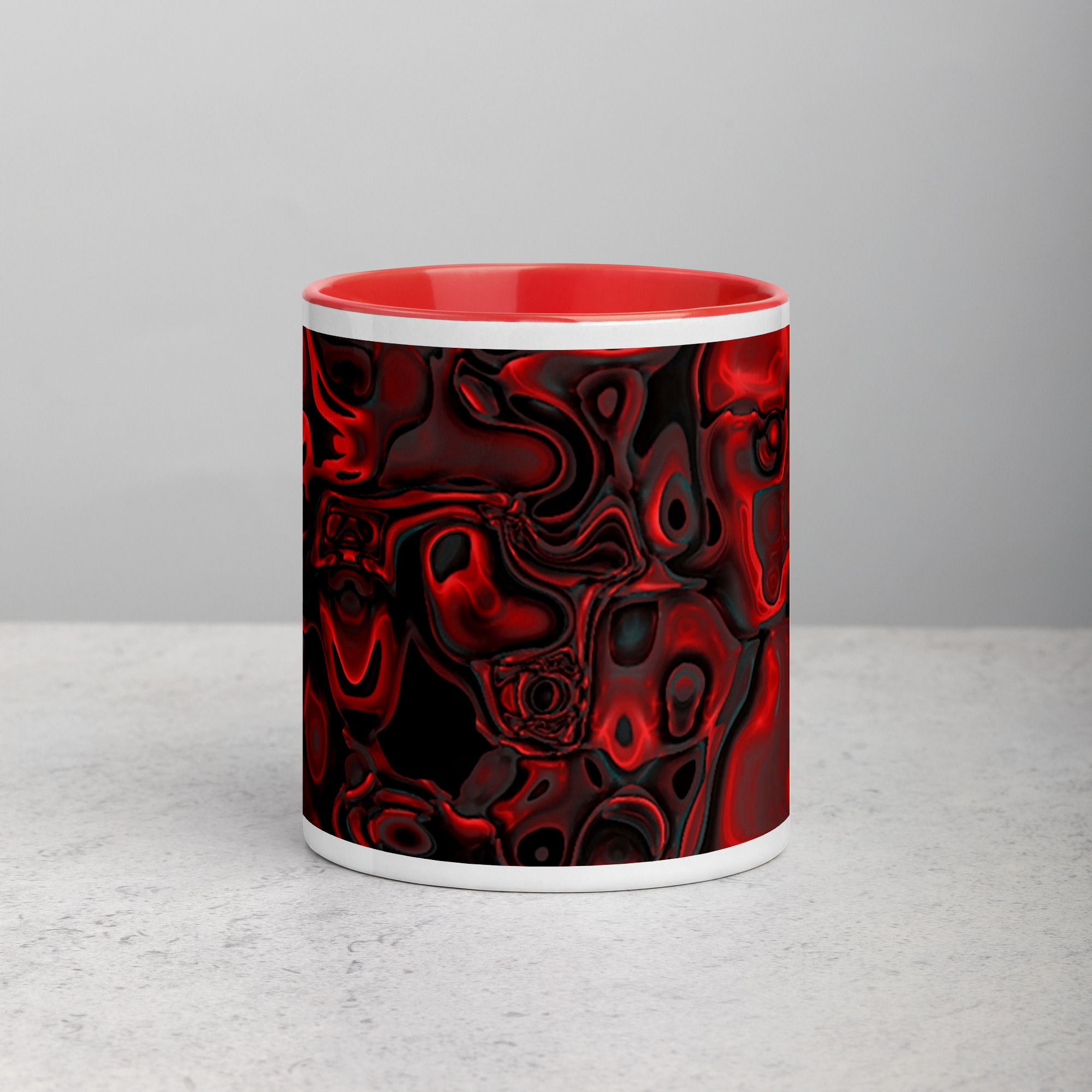 Coffee Mug | Color Inside | Abstract Pattern, Red Shades Shiny Stone (ID-087)