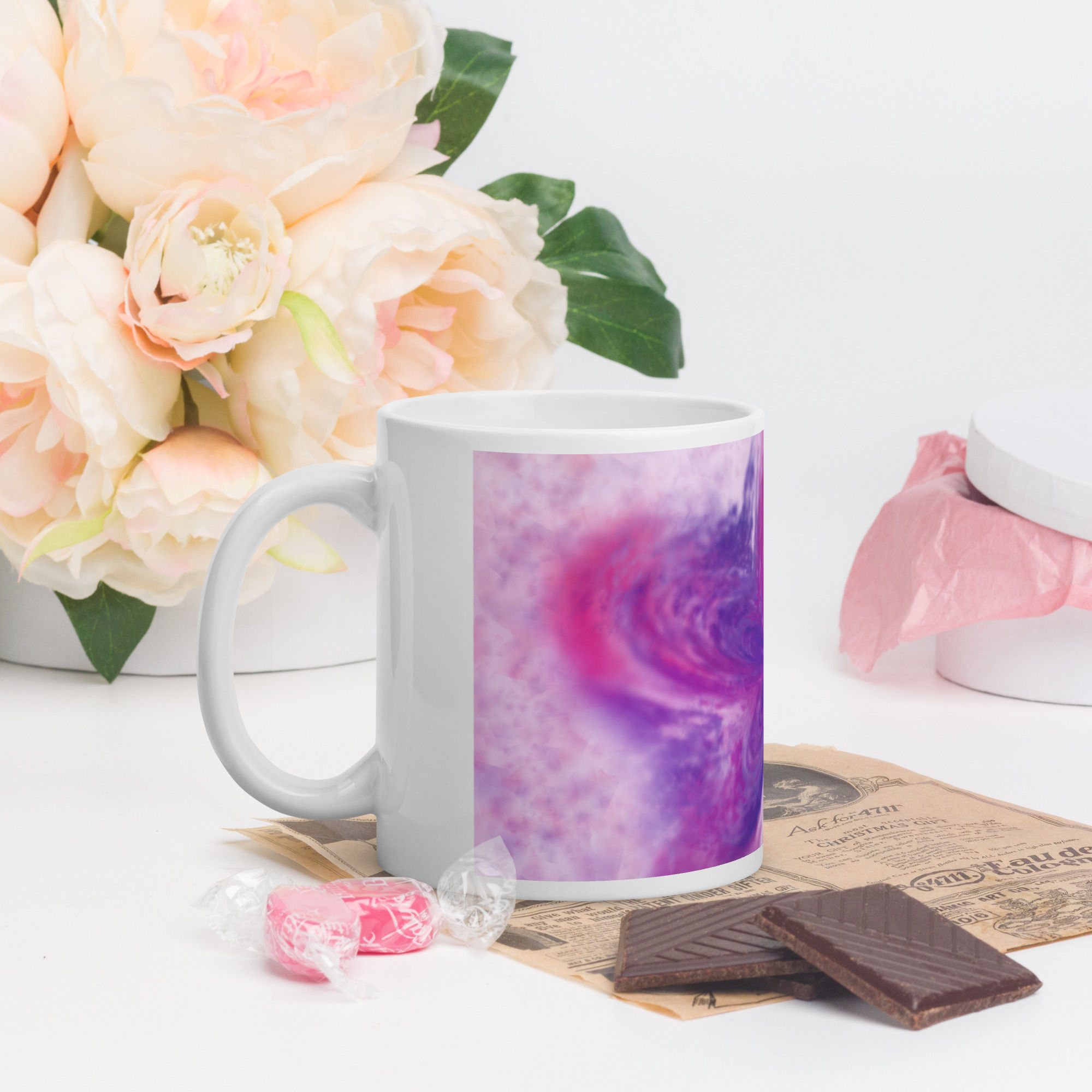 Coffee Mug | White Glossy | Abstract Shape, Splash Blue Magenta Mix (ID-008)