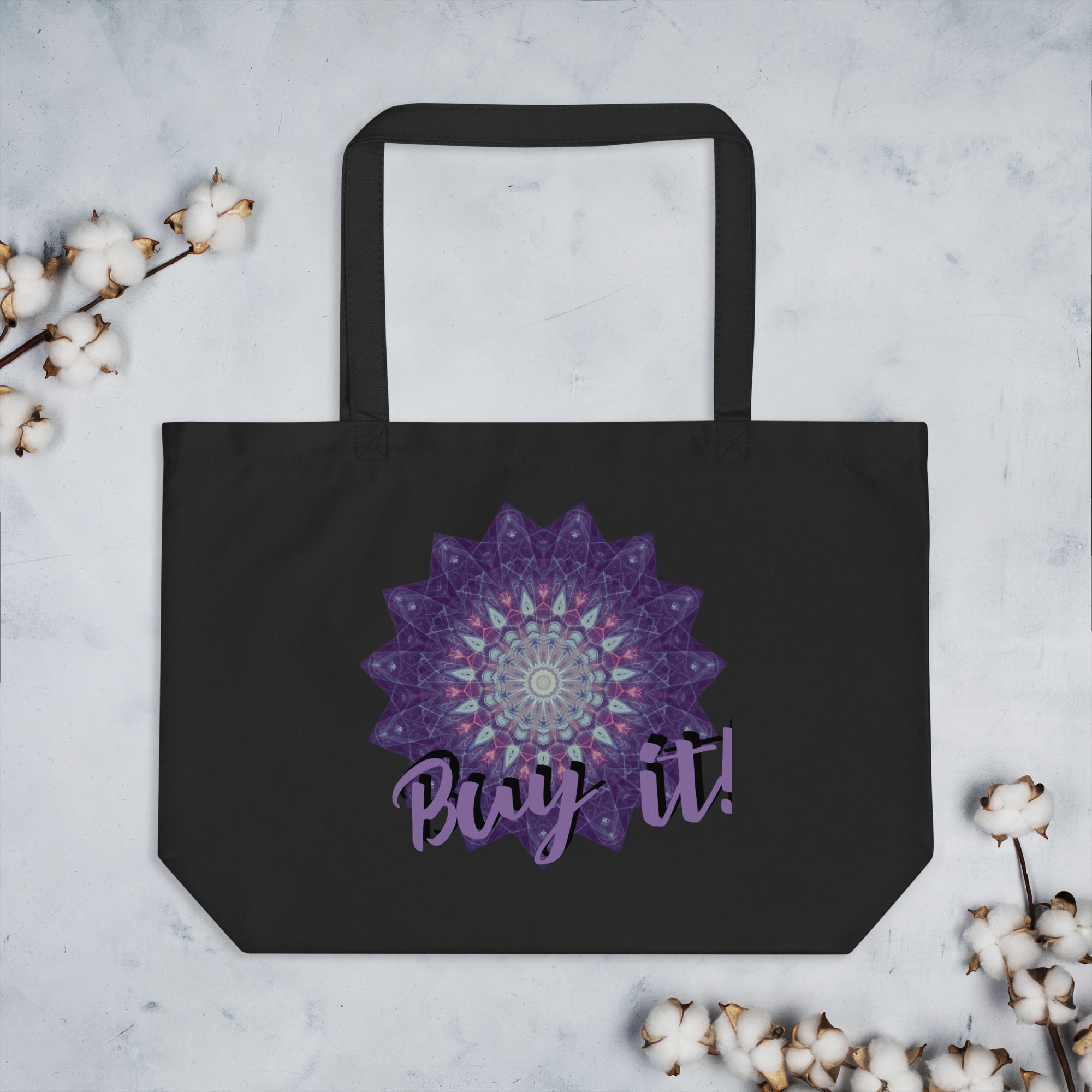 Tote Bag | Large Organic | Abstract Mandala, Thin Lines Purple Elegant (ID-193)
