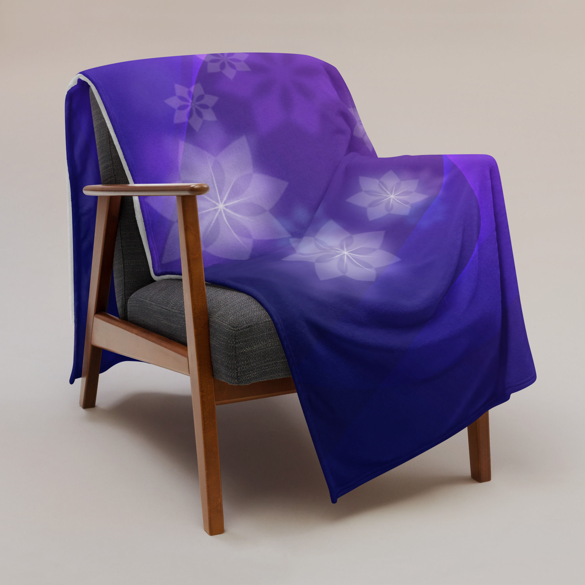 Throw Blanket | Abstract Shape, Indigo With Flowers (ID-010)