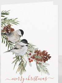 Holiday Card | Digital Paint, Winter Sparrow Spruce Red Berries (ID-000)
