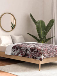 Comforter, nature inspiration print. First snow over red leaves low branches (ID-080)