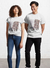 T-SHIRT CLASSIC, winter inspiration print. Snow over read leaves tree watercolor (ID -14