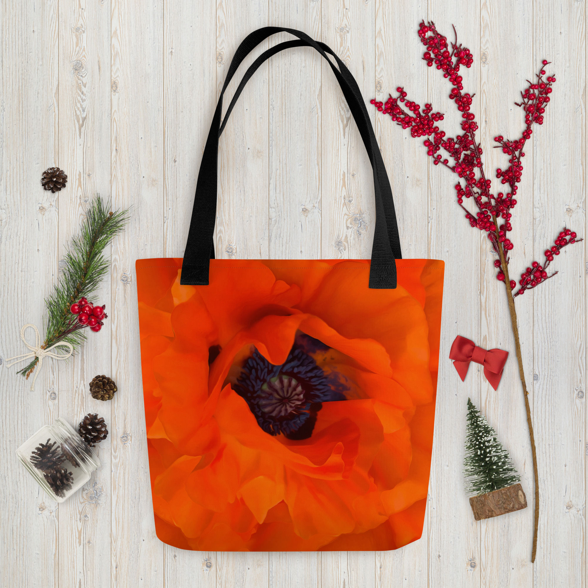 Tote Bag | All-Over Print | Photo Edit, Red Multiplied Poppy Petals (ID-134)