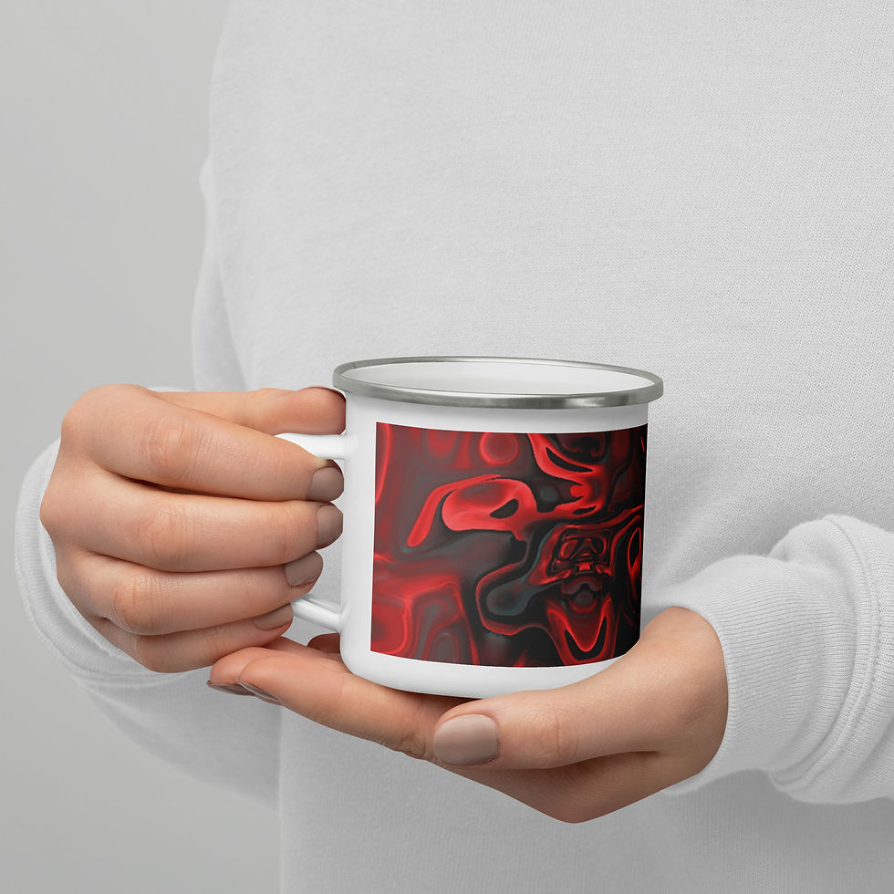 Thumbnail: Coffee Mug | Enamel | Abstract Pattern, Red Shades Shiny Stone (ID-087)