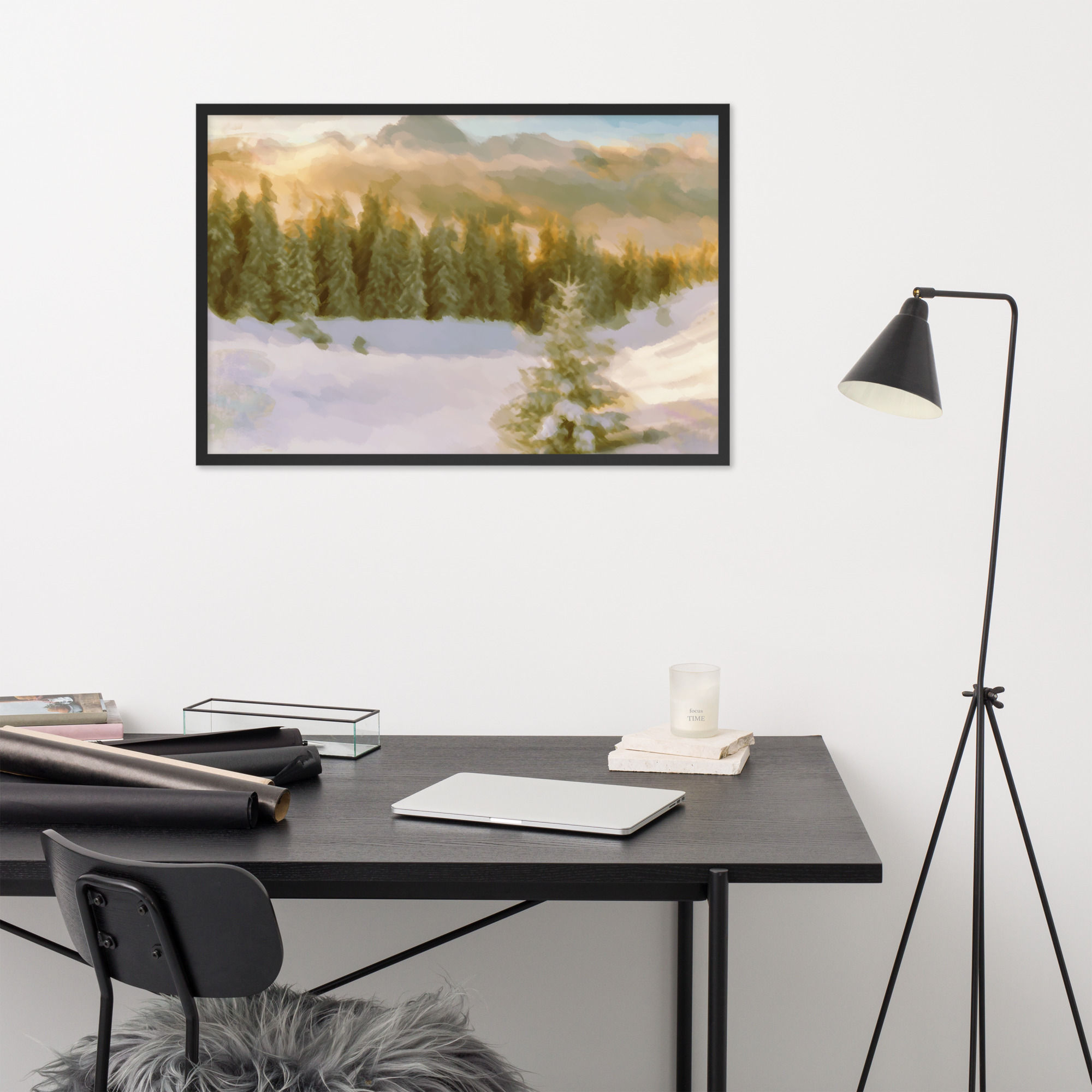 Framed Poster | Photo Paper | Digital Paint, Mountain Forest Winter (ID-192)