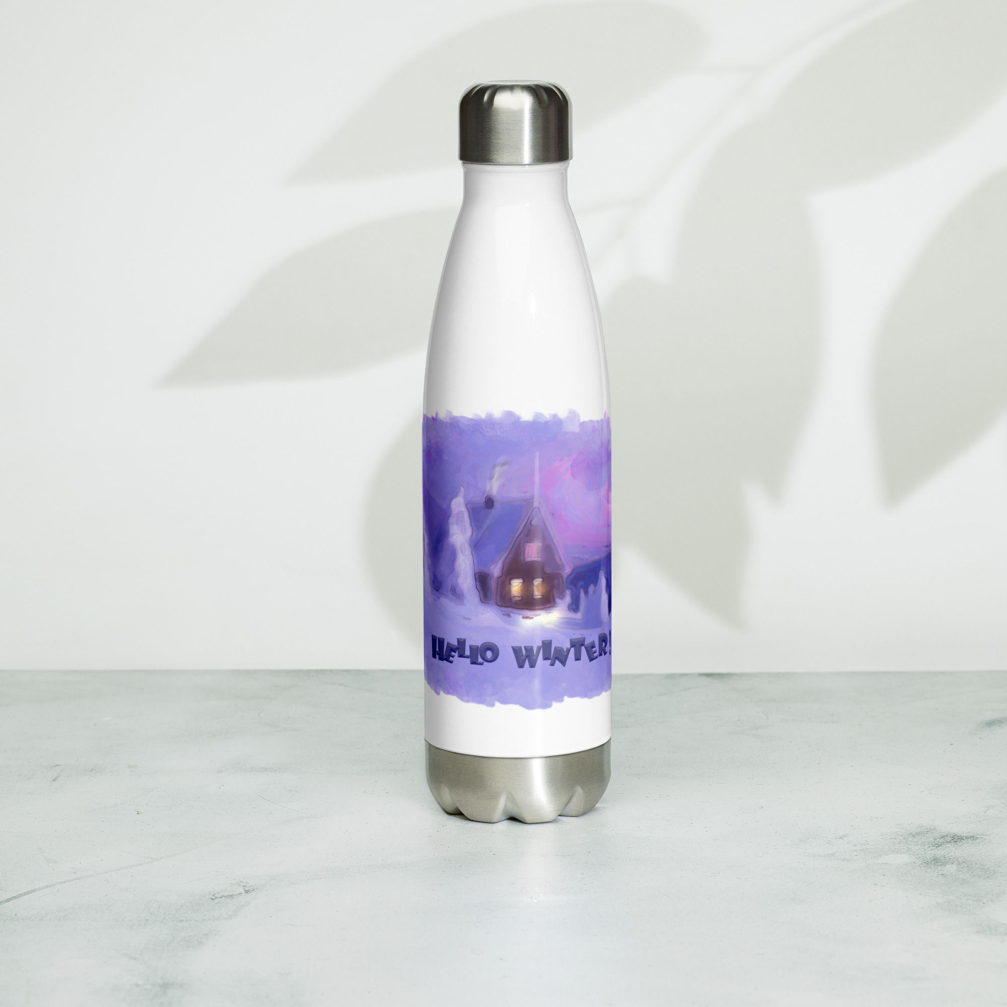 Water Bottle | Stainless Steel | Digital Paint, Blue Winter Mountains (ID-190)